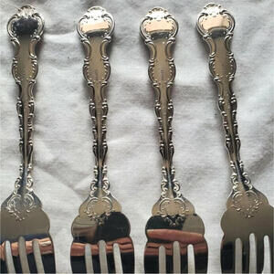 Vtg Birks Regency Plate "Louis De France" 1970s Set of 4 Dessert Salad Forks 6"